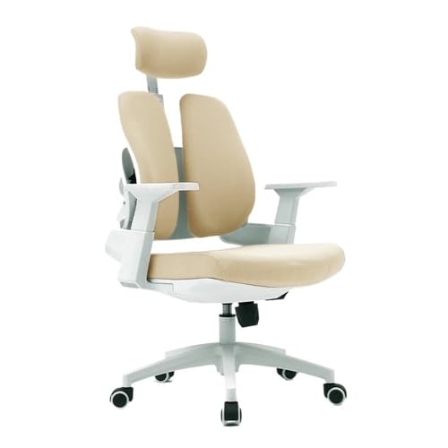 Rolling Desk Ergonomic Office Chair High Back, Executive Swivel Chairs with Adjustable Armrest, Lumbar Support and Headrest(Beig