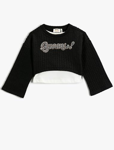 Sweatshirt long fille style crop avec manches larges et col bicolore
