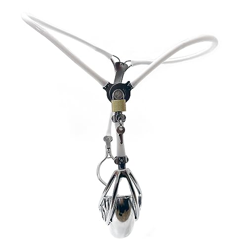 Abschließbar Unsichtbare Keuschheitskäfig Chasity Belt Herren mit Defäkationsloch Edelstahl Keuschheitsgürtel Mann Penis Käfig Cock Cage BDSM Sex Spielzeug für Paare Extrem,Weiß,80/90cm