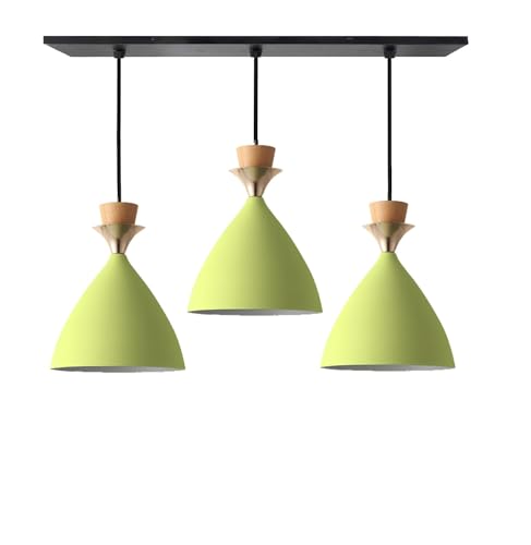 Image of GreyWings Triple Dome Moss Green Aluminium Hanging Pendant Light, Modern Antique Ceiling Lamp, Adjustable Drop,Bulb is not Included,3 Light Linear Set