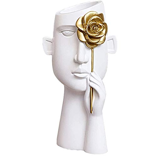 Siunwdiy Florero Abstracto con Rostro Humano, Maceta, jarrones de Resina, Cara de jarrón de cerámica, artesanía, jarrón Creativo, Estatua, Sala de Estar, Dormitorio, estantería, Maceta,Blanco Cover