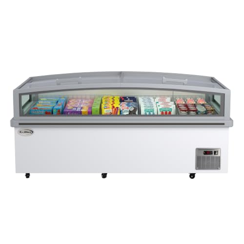 KoolMore 77 in. 27.5 cu. ft. Commercial Aisle-End Island Chest Freezer and Refrigerator, Convertible with Sliding Glass Lids, Auto Defrost, LED Lighting, White