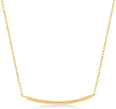 14k Solid Gold 0,01 ct Diamond Curved Horizantal Bar Chain Necklace for Women, A Perfect Surprise Gift for Her, 18 inch