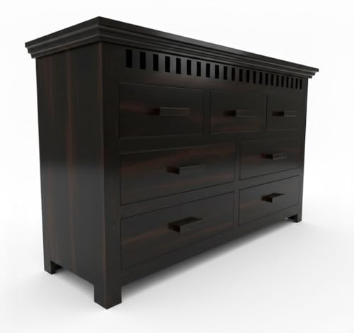 Image of GateWay Furniture Sheesham Wooden Chest of Drawers with 7 Drawers | Wood Dresser Storage Cabinet for Bedroom | Chest of Drawers Organizer for Living Room | Wooden Drawer Cabinet (Reck, Walnut Finish)