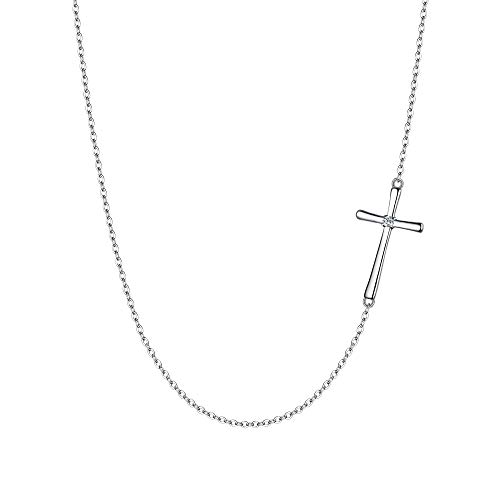 EleQueen 925 Sterling Silver Sideways Cross Pendant Choker Necklace Christian Jewelry Gifts for Mother Women Girls (Sideways Cross Necklace), Valentine's Day/Mother's Day/Christmas Jewelry Gift for Wife/Mom