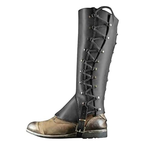 Darabun Medieval Gothic Shoe Cover - Vintage PU Leather Leg Guard Gaiter Lace Up Steampunk Vikings Pirate Shoes Covers for Carnival Halloween Party Black Cover