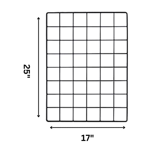 Image of Decorative Wire Grid Panel for Wall Decoration | Metal Photo Display Memo Board Organizer for Bedroom, Office & Study Room | Hanging Wall Grid for Notes, Photos & Accessories | Black | 25 x 17 Inch