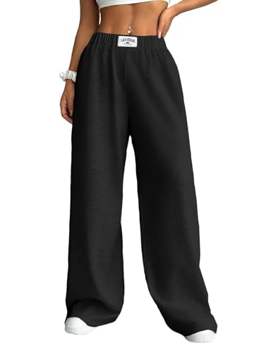 Herseas Wide Leg Sweatpants for Women Elastic High Waisted Patch Detail 2025 Loose Casual Trousers Pant with Pockets