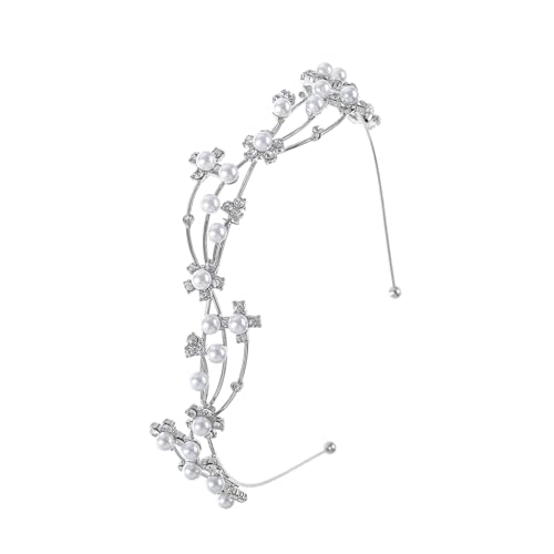 Sinalty Silver Rhinestone Headbands Sweet Pearl Hair Hoops Brides Diamonds Hairband Wedding Headwear Accessories for Women and Girls