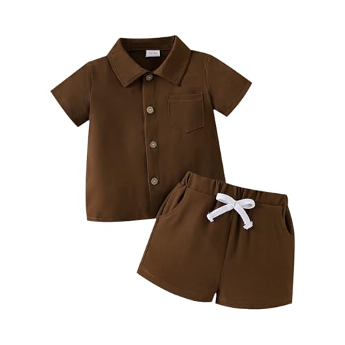 Image of Toddler Boy Clothes Summer Outfits Button Down Shirt Shorts Set 1-5T