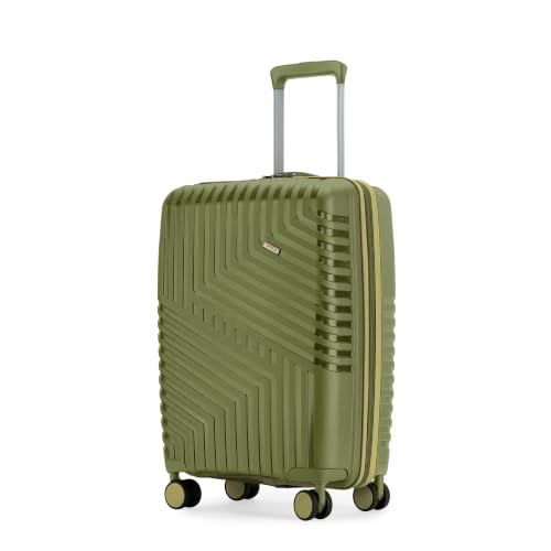 Image of Core Cabin Suitcase 55 cm 20 inch Polypropylene Hard Trolley Bag, 8 Spinner Wheels, Recessed Number Lock, Lightweight Carry-On Luggage for Men & Women Moss Green /Lunar Yellow