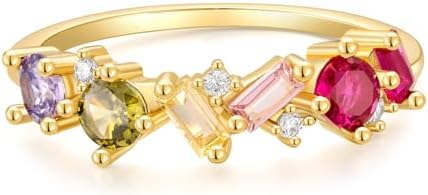 Rainbow Engagement Ring for Women Colorful Round Baguette Cut Cub...
