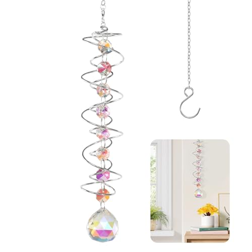 Kristall Sonnenfänger Windspiel, Dekorativer Kristall Windspiel mit Doppelspirale, Bunt Hängender Sonnenfänger für Fenster Garten Party 45cm