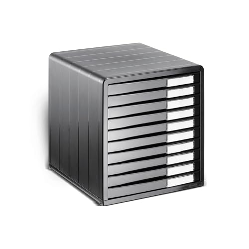 Rotho Timeless Boîte à tiroirs/boîte de bureau avec 10 tiroirs, Plastique (PS) sans BPA, anthracite, (34.5 x 29.0 x 32.0 cm)