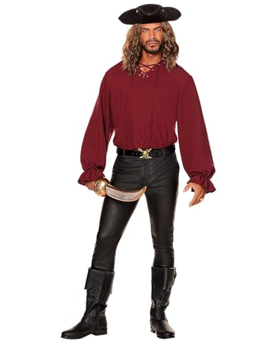 Chemise paysanne col en V Spirit Halloween pour adulte costume de pirate et fête médiévale