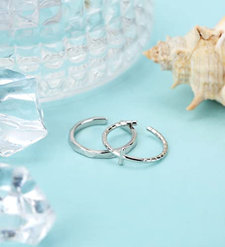Staligue 925 Sterling Silver Toe Rings Glossy Cross Cuff Toe Rings Sterling Silver Hypoallergenic Adjustable Toe Rings For Women Open Toe Rings Summer Beach Minimalist Toe Rings For Jewelry #TOP2