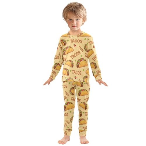 Pajama Sets Long Sleeve Yummy Tacos Cartoon Soft Comfy Sleepwear 2 Piece PJS 3-8T2