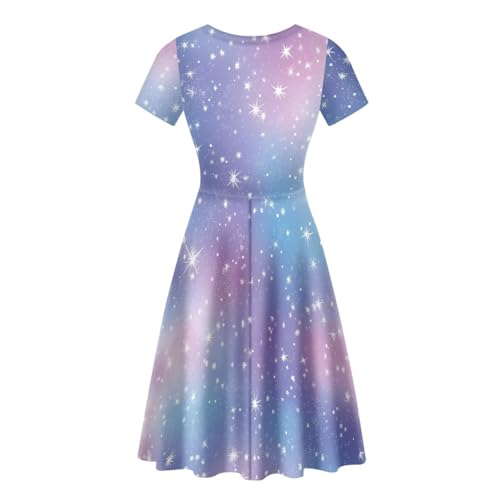 Image of HUGS IDEA Womens Puffy Swing Midi Dress Round Neck Short Sleeve Party A-Line Dresses