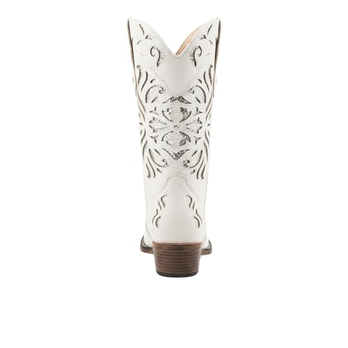 Image of ROPER Womens Riley Glitz Glitter Underlay Snip Toe Casual Boots Mid Calf Low Heel 1-2 inch - Off White