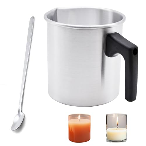 Omevett 1.2L Wax Melting Jug Candle Wax Melting Pot,Durable Metal Candle Making Jug with Heat-Resistant Handle and Spoon for Candle Making and Soap Making DIY Crafts