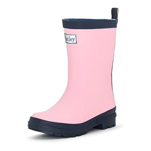 Hatley Unisex Kid's Solid Rain Boots, Pink & Navy, 1 Big Kid Cover