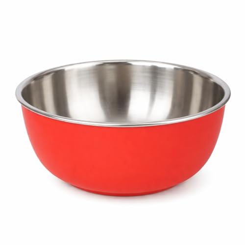 Image of Zaib Stainless Steel Microsafe Bowl (350ml, 12cm) - Insulated Double Wall Serving Dish for Soup, Snacks, Desserts & Festive Treats - Microwave Safe Outside, Steel Inside (Red)