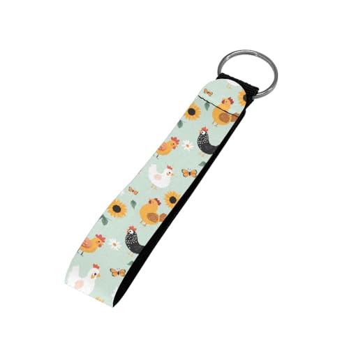 Babrukda Daisy Chickens Green Print Wristlet Keychain with Metal Clasp Soft Hand Wrist Lanyard Keychain for Men Wome for Car, Cell Mobile Phone, Purse, Backpack