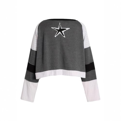 Christmas Star Pullover Drop Shoulder Loose Fit Long Sleeve Raw Edge Contrast Knit Hem Patch Sweater2