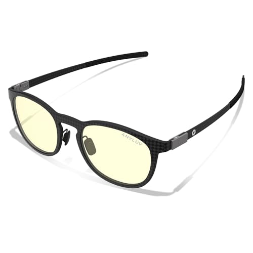 Image of ANYLUV Blue Light Glasses Men, Vintage Round Carbon Fiber Eyewear, Lightweight Mens Computer Gaming Glasses, Anti Eyestrain