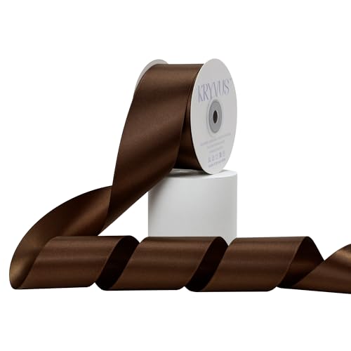 Kryvus Brown Satin Ribbon, Double Faced 2 Inch X 25 Yards Brown Ribbon, Premium Satin Ribbon for Gift Wrapping, Crafts, Hair Bow Making, Sewing, Flower Bouquet, Wedding Party Decor