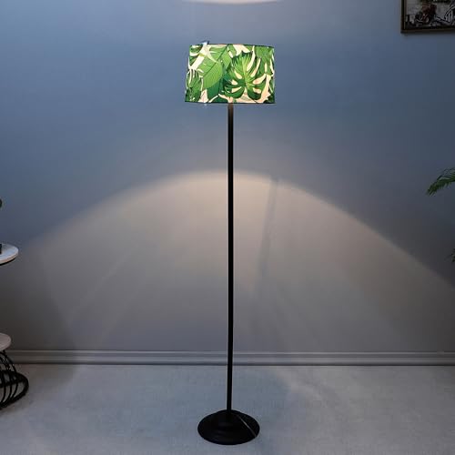 Image of tu casa Black Metal-Iron Base Foldable Floor Lamps with Palm Print & Satin Shade for Bedroom, Living Room, Lounge, Office Area, Gifting Without Bulb for Home Decoration (Height - 53 inch)