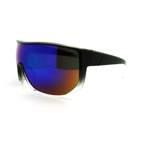 Futuristic Mens Oversized Shield Mono Lens Sport Warp Sunglasses Black Clear Rusta Mirror #TOP2