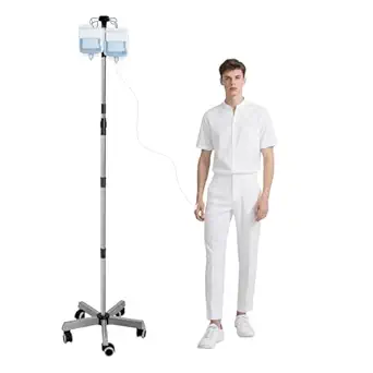 IV Pole with 4 Hooks 5 Legs, Rolling Base with Brake Wheel, 64.6 to 81.1 Inches Adjustable Height Portable Medical Pole IV Stand, Stainless Steel