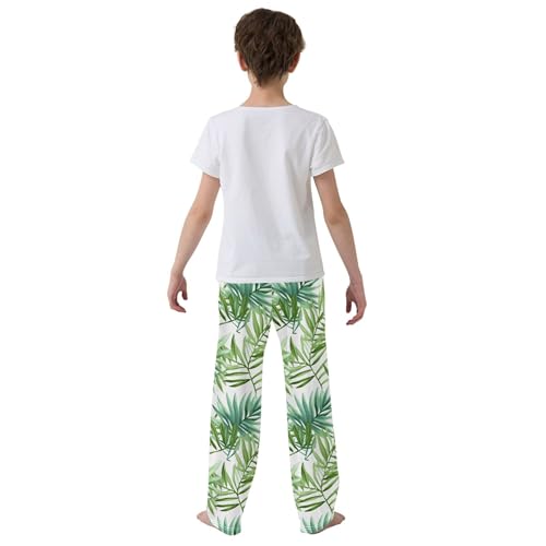 Green Leaves Long Pajama Pants Elastic Waist PJ Bottoms with Pockets S A1106104