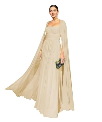 Elegant Strapless Chiffon Prom Dress A-Line Ruffled Long Formal Evening Dress with Cape for Women