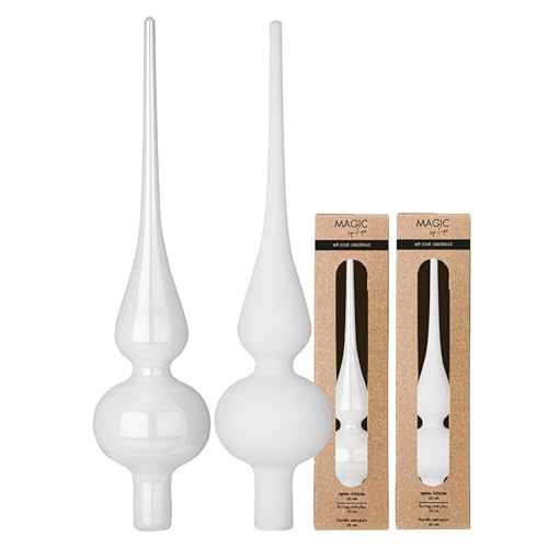 Christbaumspitze Glas 26cm x 1 Stück - matt oder glänzend Sortiert - Weihnachtsbaumspitze für Weihnachtsbaum - Christbaumschmuck & Weihnachtsbaumschmuck Weiß - Pure White
