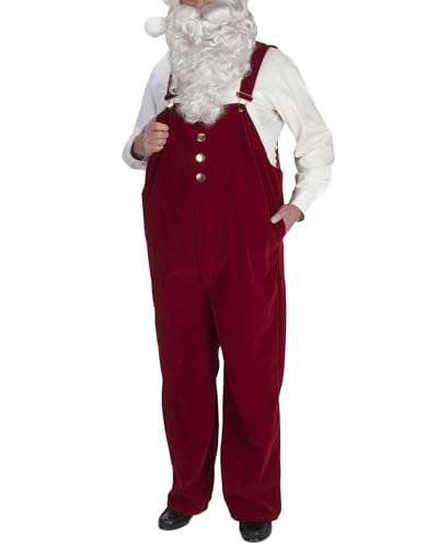 Kfsghdnz Men Christmas Santa Claus Costume Overalls Adult Outfit Suspender Jumpsuit Festival Bib Pants Loose Fit Cosplay Dungarees (Dark Red A M)