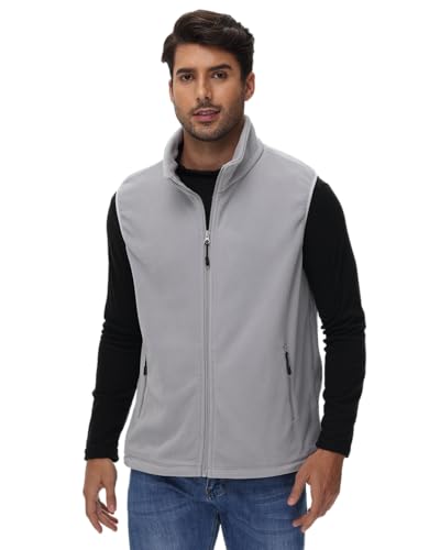 JIHUILAI Mens Polar Fleece Lightweight Vest With Zipper Pockets Warm Men's Zip Up Vests Outerwear Winter Sleeveless Jacket