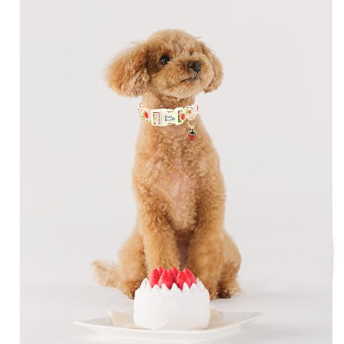 Image of Dog Collar-Cute Strawberry Adjustable Pet Collars Soft Comfortable Spring Puppy Collar Pink Cotton Dog Collars Necklace Gift for Medium Dogs