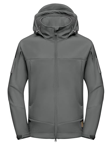 Little Donkey Andy Men's Softshell Jacket Waterproof Hooded Windbreaker Rain with 6 Pockets Tactical Hiking Fleece Lined2
