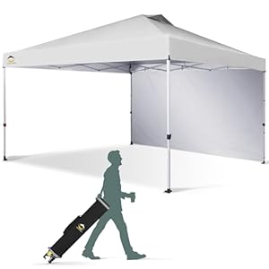 CROWN SHADES 12×12 Pop Up Canopy Tent Instant Commercial with 150D Silver Coated Fabric Including 1 Removable Sidewall, 4 Ropes, 8 Stakes, Weight Bags, STO ‘N Go Bag, White