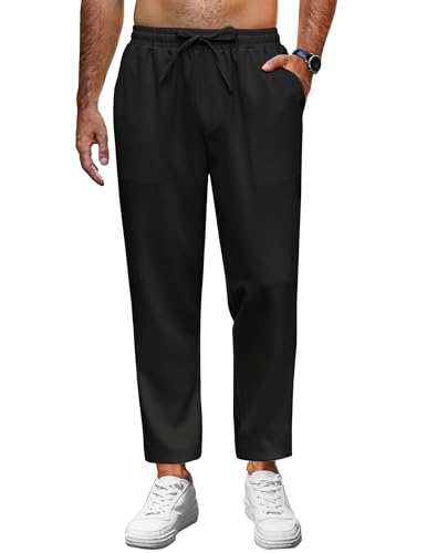 COOFANDY Mens Linen Casual Pants Lightweight Drawstring Beach Pants Elastic Waist Cropped Pants