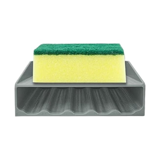 Kitchen Sponge Holder - Anti-Slip Rack for Sink and Bathroom, Organizer with Drain Tray Function for Easy Drying, Compact Storage Racks for Cabinet Counter Shower Apartment Corner 4.33x1 Inches