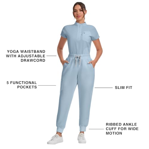 Image of Kitmaz Scrub Pants for Women - Mid Rise 4-Way Stretch Anti-Wrinkle Slim Fit Jogger Pants, Drawstring & 5 Pockets