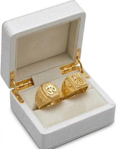 KENAYO Gold-Plated Religious Ring Set for Men | Om & Trishul Insp...