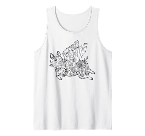 Flying Pig with Angel Wings & Third Eye Tattoo Graphic Art Tank Top