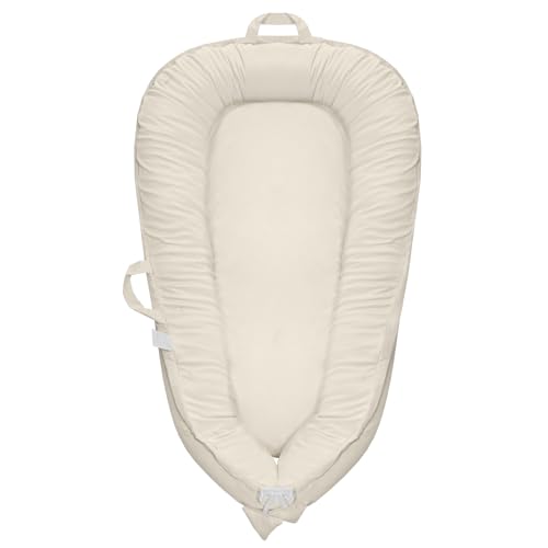 Image of Baby Lounger - Baby Lounger for Newborn 0-24 Months, Baby Nest Breathable & 100% Cotton and Velvet Cover Adjustable Portable Infant Lounger, Co Sleeper for Baby in Bed, Baby Essentials and Gifts