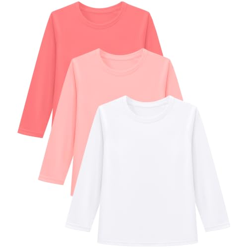 Image of 6M-5T 3-Pack Baby Toddler Rash Guard Swim Shirts UPF 50+ Boys Girls | Quick-dry 4-way stretch UV sun protection tops; moisture-wicking tagless comfort for beach, pool, splash pad and summer play