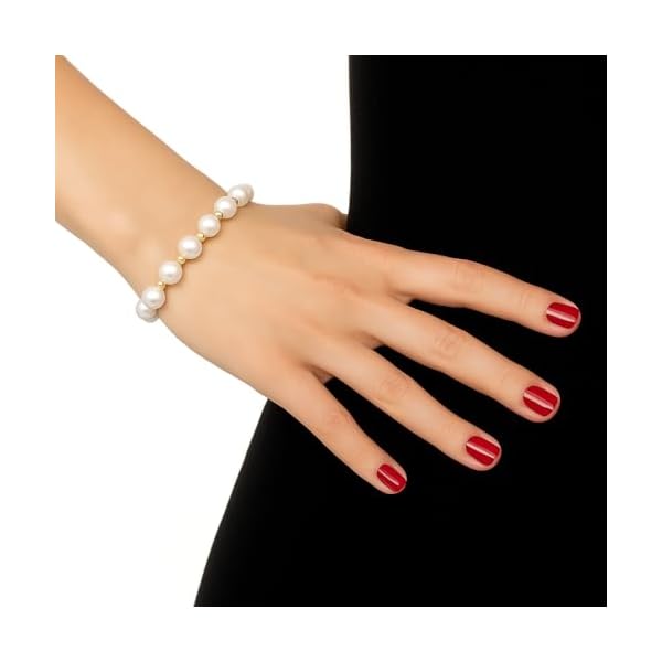 Belacqua AA Quality Cultured Freshwater Pearl Strand Bracelet in 14k Yellow or Rose Gold Beads, Size 8.0-8.5mm,7.5 Inches, Real Pearl Jewelry for Women, Gift Box Included - Image 3