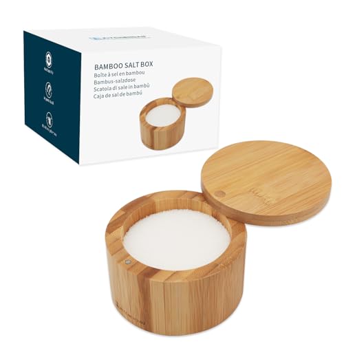 KITCHENDAO Bamboo Salt Cellar with Magnetic Lid